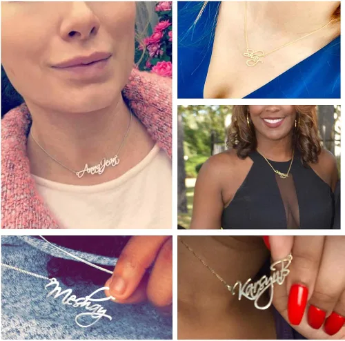 Vista 3 de UMAGICBOX Collar con nombre personalizado, elige entre 14 estilos de fuente, colgante personalizable chapado en oro de 18 quilates, regalo ideal