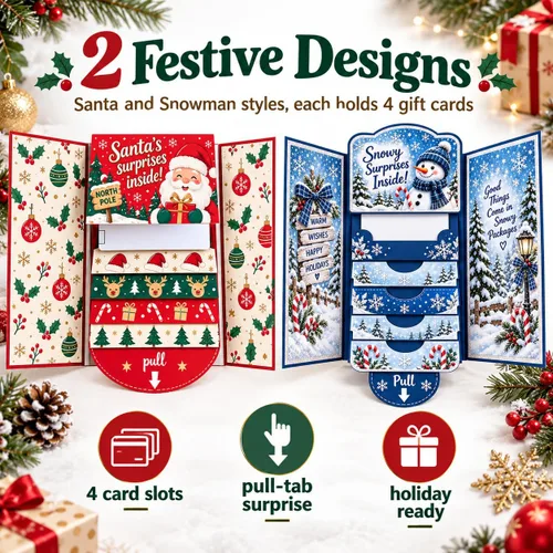 Vista 2 de Folleto de tarjetas de regalo de Navidad en cascada 2027, 3 portatarjetas #B 3 piezas