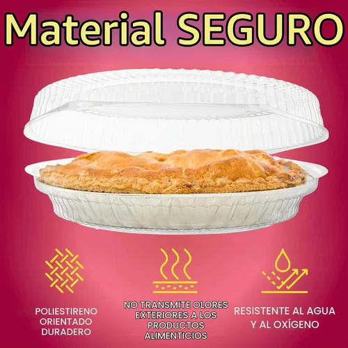 Vista 6 de Recipientes desechables de plástico de 10 pulgadas con tapas de bloqueo con bisagras, 5 recipientes redondos para tartas/flan para transporte