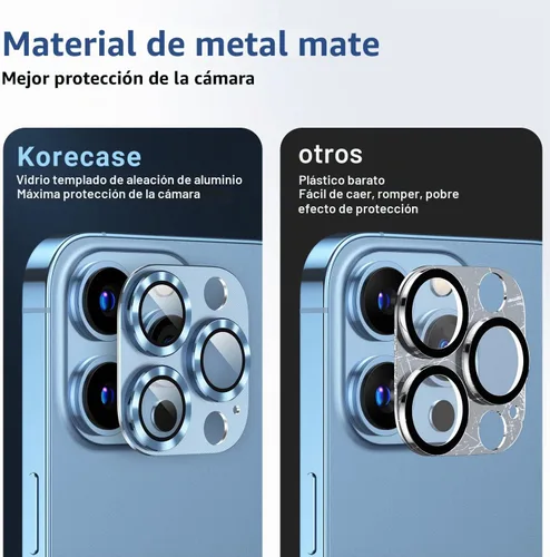 Vista 3 de Korecase Paquete de 2 protectores de lente de cámara para iPhone 13 Pro Max/13 Pro, color negro Vidrio templado de metal, fuerte adherencia