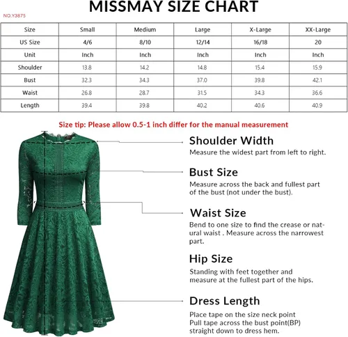 Vista 6 de MISSMAY Vestido vintage de encaje completo con manga acampanada de gran oscilación para mujer