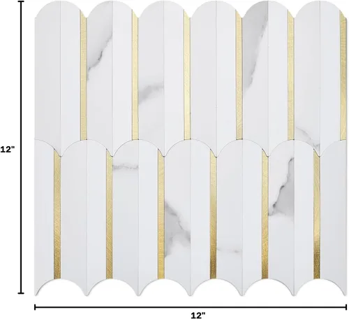 Vista 6 de DICOFUN - Azulejo adhesivo de loseta en muro de PVC para la cocina, aspecto de mármol blanco, 10 láminas, 9.4 pies cuadrados Escamas