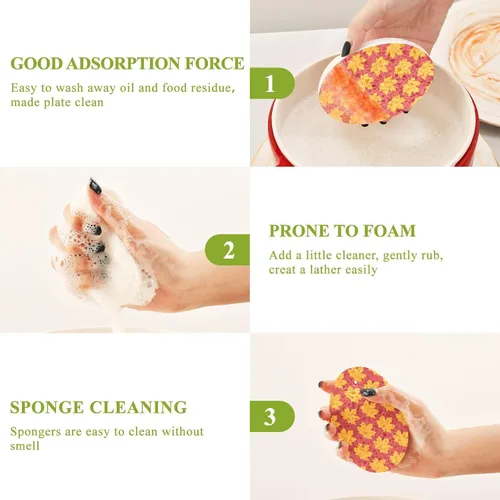 Vista 4 de Esponjas de cocina para lavar platos, esponjas de cocina para el hogar, esponja absorbente reutilizable hojas de arce de otoño