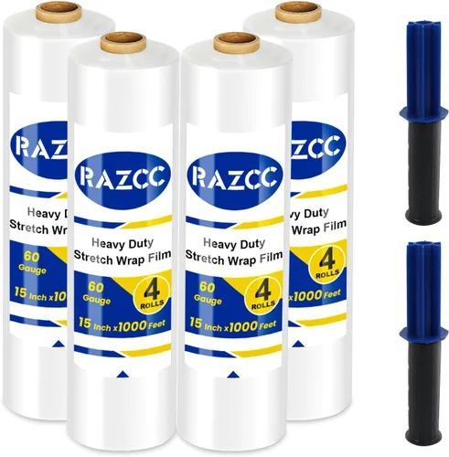 Vista 10 de RAZCC - Película elástica, envoltura elástica de fuerza industrial para envoltura de paletas, envoltura de plástico transparente resistente