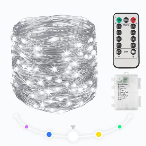 Vista 11 de SUDDUS Luces de Hadas de 16 pies con 50 LED y 22 clips, funciona con batería/USB, luces parpadeantes para fotos con control remoto y temporizador