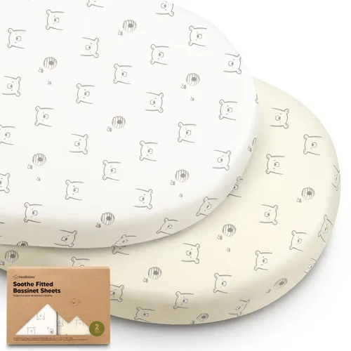 Vista 10 de Paquete de 2 sábanas orgánicas para cuna para niños, niñas, sábana bajera (lino azul) 100% Cotton Bassinet Mattress Sheets, Compatible with Halo