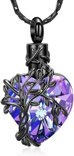 Vista 44 de Imrsanl Collar de urna de árbol de la vida con forma de corazón, joyería de cremación para hombres y mujeres, recuerdo, joyería conmemorativa