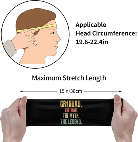 Vista 7 de Grandad The Man The Myth The Legend Headband for Men Women Sports Sweatband for Fitness Exercise Moisture Wicking Running Yoga Hairbands