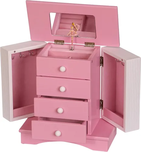 Vista 3 de Mele Original - Joyero musical pintado bailarina, organizador de varios cajones para niñas, Madera