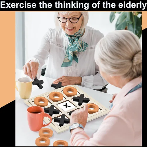Vista 5 de Seenelling Juego de madera jumbo de Tic Tac Toe Actividades de demencia para personas mayores con Alzheimers con plantillas de rompecabezas y juego
