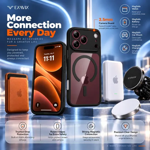 Vista 5 de Funda transparente negra para iPhone 18 Pro Max y 17 Pro Max Compatible con MagSafe, funda híbrida delgada antiamarilleo, protección contra caídas a