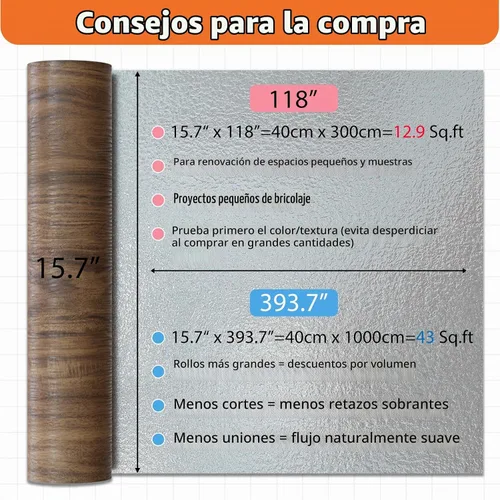 Vista 4 de Homease Piso de Vinilo con Grano de Madera 15.7" x 118" Rollo Marrón, Azulejos de Piso Autoadhesivos Impermeables, Superficie Extra Resistente al