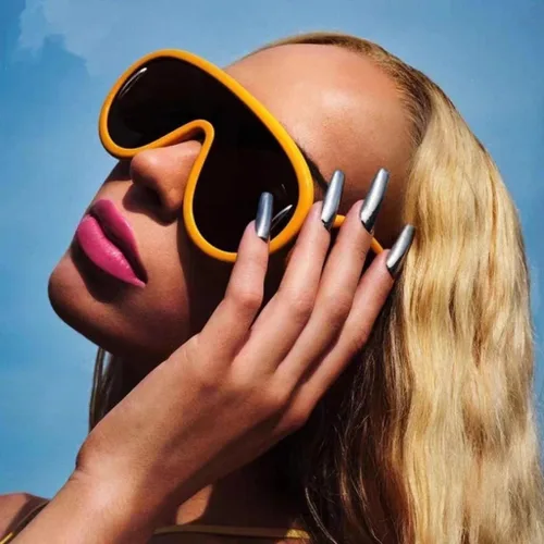 Vista 5 de HyeeMiZine Gafas de sol con máscara ondulada para mujeres y hombres, de gran tamaño, gafas de sol con visera de moda con espejo