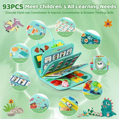 Vista 4 de Tabla de actividades para niños pequeños de 1 año, juguete Montessori, libro sensorial ocupado para niños de 1 a 3 años, juego de pesca, habilidades