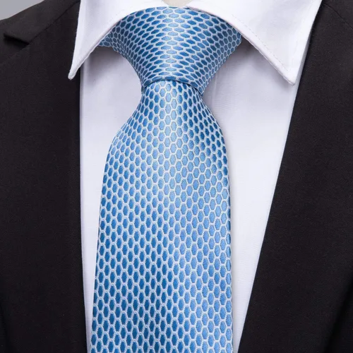 Vista 175 de Barry.Wang Juego de corbatas a cuadros para hombre con pañuelo gemelos de rayas clásicas