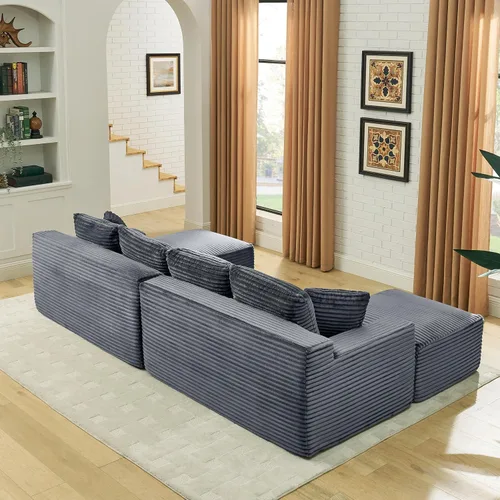 Vista 5 de Sofá seccional de nube en forma de U de 115 pulgadas, sofá modular comprimido sin hueso con diván otomano reversible, sofá simétrico de pana de Gris