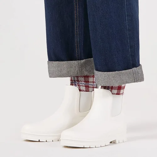 Vista 3 de Planone - Botas cortas de lluvia de ancho amplio para mujer, Chelsea impermeables de moda para mujer, botas de jardín al aire libre mate, botas