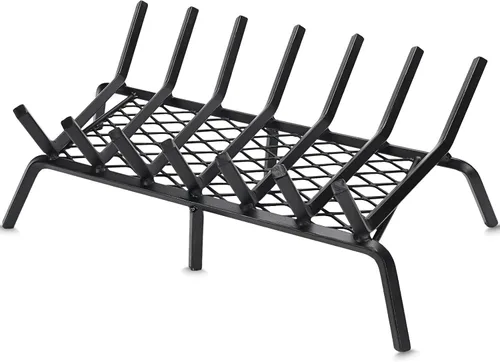 Vista 12 de G GOOD GAIN Rejilla para chimenea con retenedor de brasas, de 15.5" de hierro fundido resistente para interiores, chimenea, hogar, estufa de leña