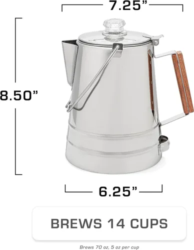 Vista 3 de COLETTI Cafetera de Café Percolador para Acampar Butte — Cafetera de Café Percolador, SIN Aluminio ni Plástico [14 Tazas]
