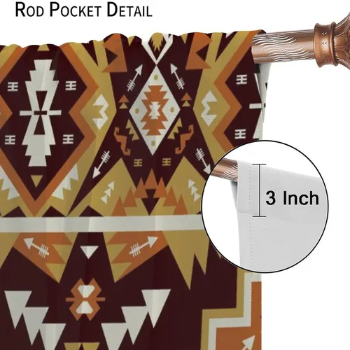 Vista 221 de Cortinas con patrón geométrico tribal, estilo suroeste, azteca, rústico, occidental, nativo americano, opacas, con bolsillo para barra, decoración