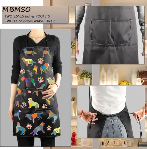 Vista 3 de MBMSO Delantal de aseo para perros con bolsillo, regalo colorido para amantes de los perros para peluqueros