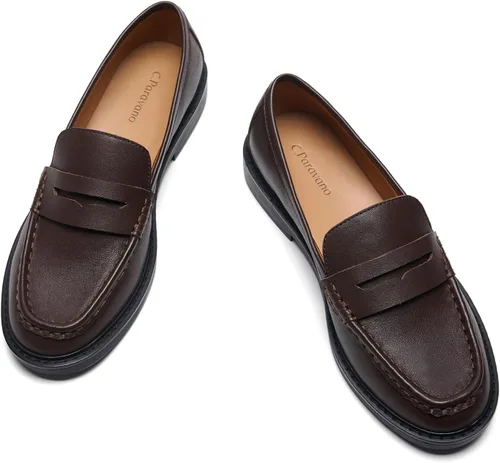 Vista 11 de C.Paravano Mocasines Penny de cuero genuino para mujer, mocasines planos Negro