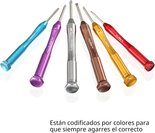 Vista 6 de MULWARK Juego de destornilladores pequeños, juego de 6 mini destornilladores magnéticos, microprecisión de cabeza plana y destornillador Phillips