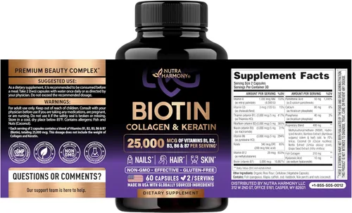 Vista 2 de Biotina Colágeno Ácido hialurónico Queratina - Vitaminas para apoyar el crecimiento del cabello y la fuerza - Suplemento para la piel