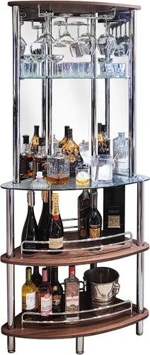Vista 3 de Mango Steam Mesa Catalina de barra de licor contemporánea y moderna para entretenimiento en el hogar (barra de torre, transparente y marrón)