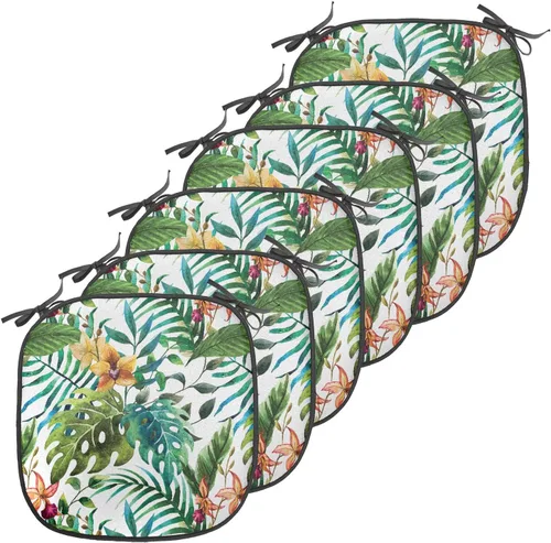 Vista 24 de Ambesonne Cojín de asiento para silla de flores, detalles florales con hojas y remolinos, estampado artístico romántico y vívido y vibrante