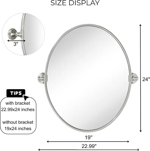 Vista 6 de TEHOME - Espejo de tocador de baño pivotante ovalado de níquel cepillado en metal, espejos de tocador inclinables para pared, 22.99 x 24 pulgadas