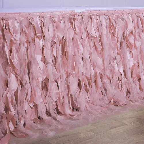 Vista 8 de Efavormart - Falda de mesa de tafetán de sauce rizado de 14 pies para cocina, comedor, catering, boda, fiesta de cumpleaños, eventos, color rosa