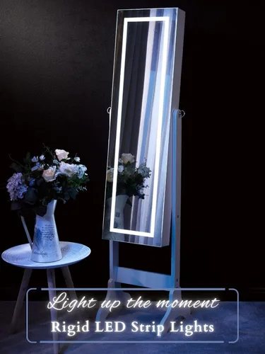 Vista 6 de YOKUKINA Organizador de joyas de espejo con luces armario de armario con almacenamiento de joyas espejo de cuerpo completo independientemontaje