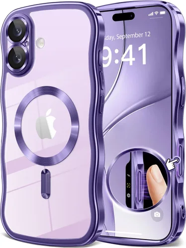 Vista 17 de GVIEWIN Funda para iPhone 16 Pro Compatible con MagSafe, Mejorada [Protección Completa de la Cámara][Marco de Ondas Lindo][Protección de Grado