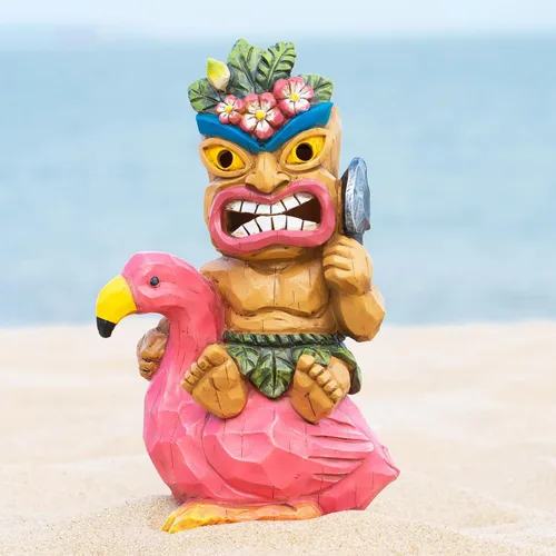 Vista 11 de Estatua de Tiki para exteriores con decoración de tortuga, figura de jardín con energía solar, arte Tiki para Tiki bar, patio trasero, jardín