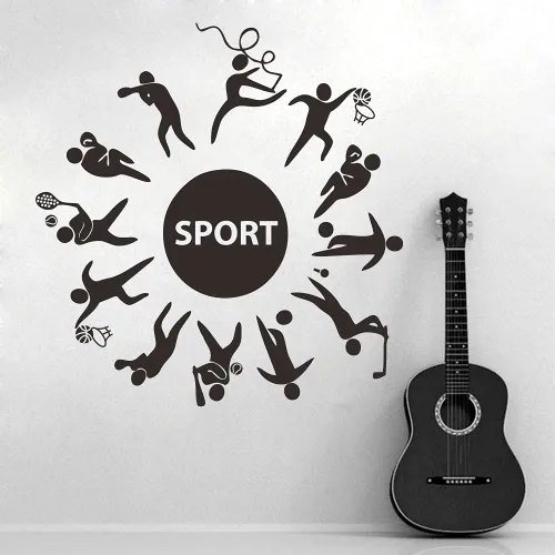 Vista 6 de Calcomanía deportiva de pared para habitación de los niños, calcomanías de PVC extraíbles con fútbol, baloncesto, béisbol y cuerda de saltar