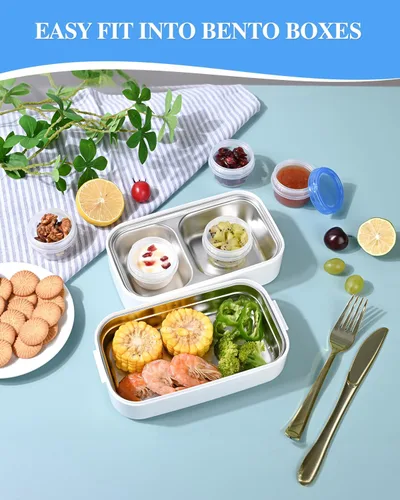 Vista 6 de Recipientes para aderezo de ensalada, [8 unidades x 2 onzas] reutilizables, fáciles de abrir, aderezo, condimento, salsa, recipientes para dip