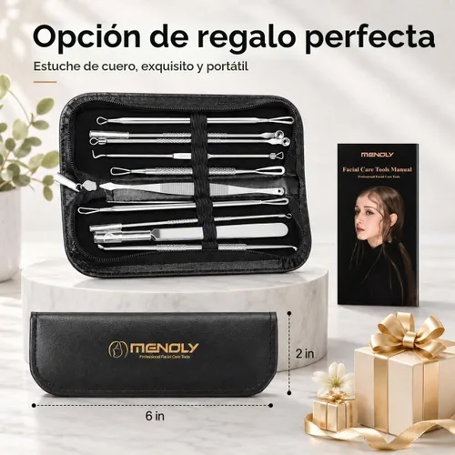 Vista 7 de MENOLY Kit de herramientas para reventar espinillas, 10 piezas, herramienta para eliminar espinillas, para acné, espinillas, comedones, acné, nariz
