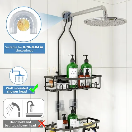 Vista 3 de Organizador de ducha mejorado de longitud extendida con ganchos, soporte para champú y jabón resistente a la oxidación, organizador de baño grande