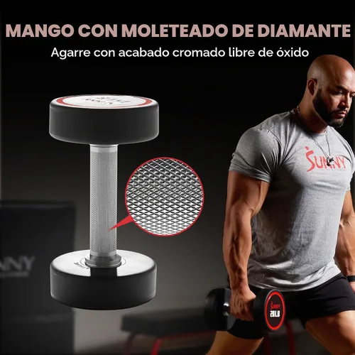 Vista 4 de Sunny Health & Fitness Premium Round Dumbbells for Strength Training 5-50 lb 9.9 lbs (par)