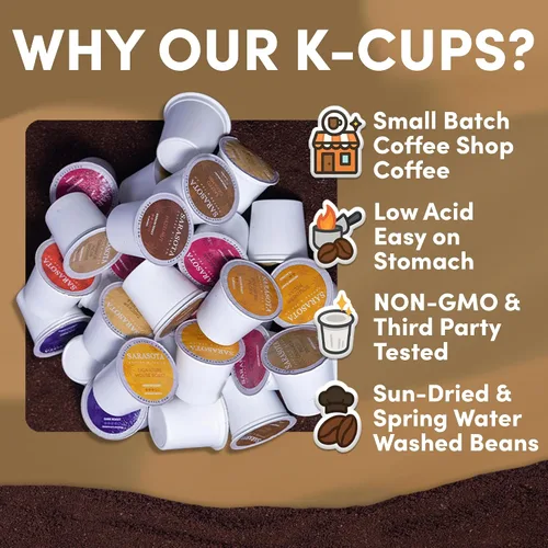 Vista 7 de Sarasota K-Cup Cápsulas de café Café con sabor a tostado medio Brownie de nuez y canela Una porción para cafeteras Keurig Gourmet, bajo