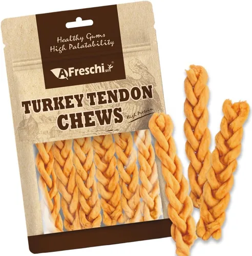 Vista 8 de AFreschi - Golosinas para perros con tendones de pavo, bobina (S), 3 onzas Masticables para cachorros sin cuero crudo