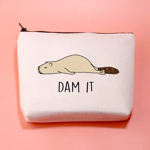Vista 3 de JXGZSO Bolsa de cosméticos de castor divertido Beaver Lover, regalo para amantes del roedor, bolsa de maquillaje, Con la leyenda "Dam It