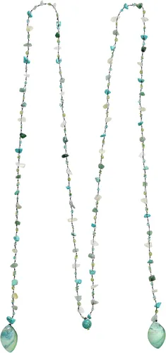 Vista 2 de AeraVida Moderno collar largo con cuentas de turquesa simulada, concha marina y piedras mixtas en cuerda de algodón, estilo lariat, resina