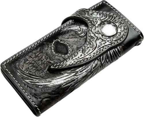 Vista 9 de Cartera de cuero real Harley Indian para hombre motorista para cadena