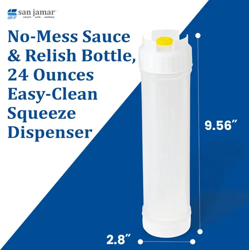 Vista 4 de San Jamar Ez Kleen - Botella de plástico para salsa con válvula mediana para salsas y aderezos estándar, 24 onzas, color blanco, (paquete de 6)
