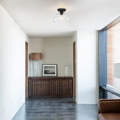 Vista 6 de MEXO Lámpara de Techo Industrial Semi-empotrada, Luminaria Moderna de Vidrio Transparente Estilo Casa de Campo de 10" Luces de Techo Cercanas al