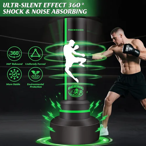 Vista 2 de Freestanding Punching Bag with Gloves, 70'' Heavy Boxing Bag with Stand for Adult Teens, Standing Women Men Inflatable Kickboxing Bags for Beginners
