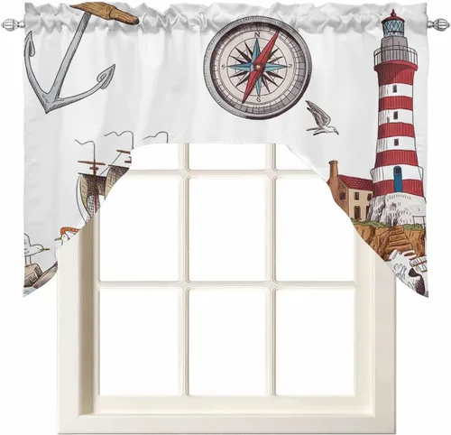 Vista 3 de Ocean Light-House - Cortinas de cocina, cenefa con bolsillo para barra, paneles de cortina para dormitorio, sala de estar, baño, cafetería