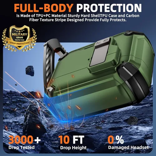 Vista 5 de Inesore Funda para AirPods Pro 1ª/2ª con bloqueo seguro (verde oscuro) Cubierta magnética de bloqueo automático con soporte para teléfono y kit